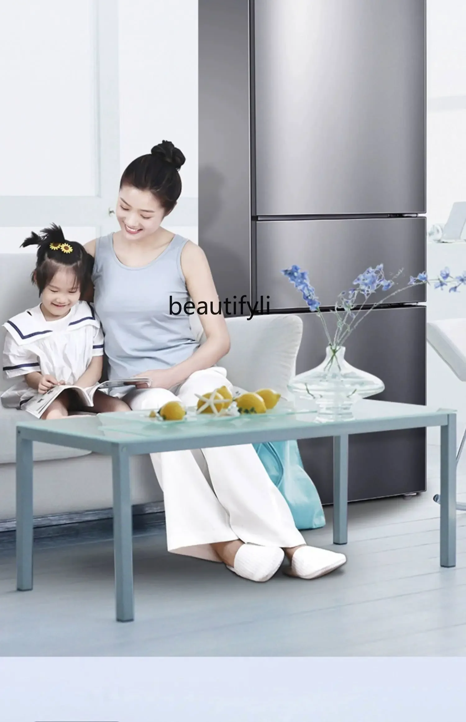 BCD-210TWZ50 Элегантный серебристый трехдверный холодильник Энергосберегающий бытовой экономичный воздушный охлаждение