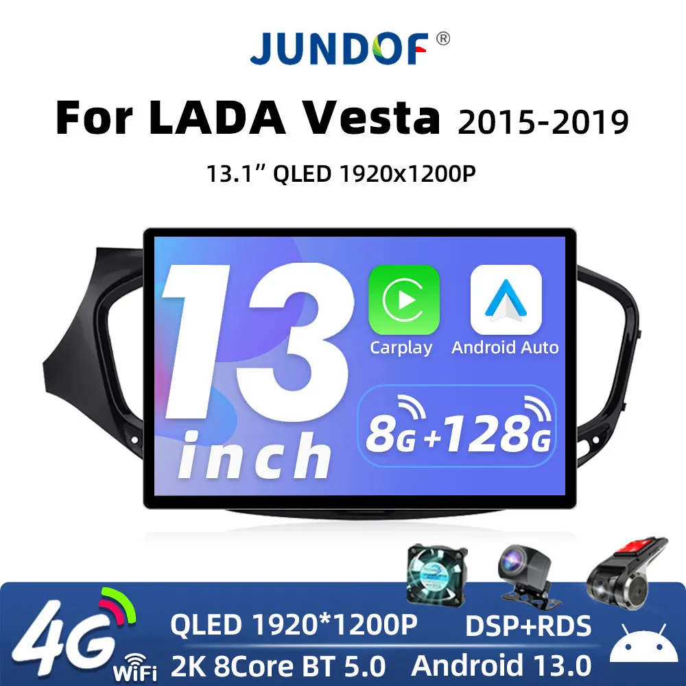 

Jundof 13" inch CarPlay Android Auto Radio 1920*1200P for LADA Vesta Cross Sport 2015-2019 4G Car Multimedia GPS 2din autoradio