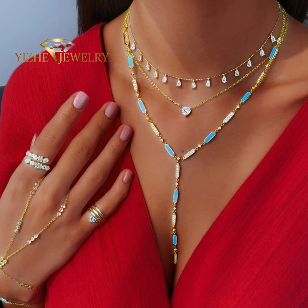 2026 New Arrivals Gold Plating Choker Y Lariat Necklace Paved Bling Zircon CZ Fashion Luxury Women Jewelry Wholesale