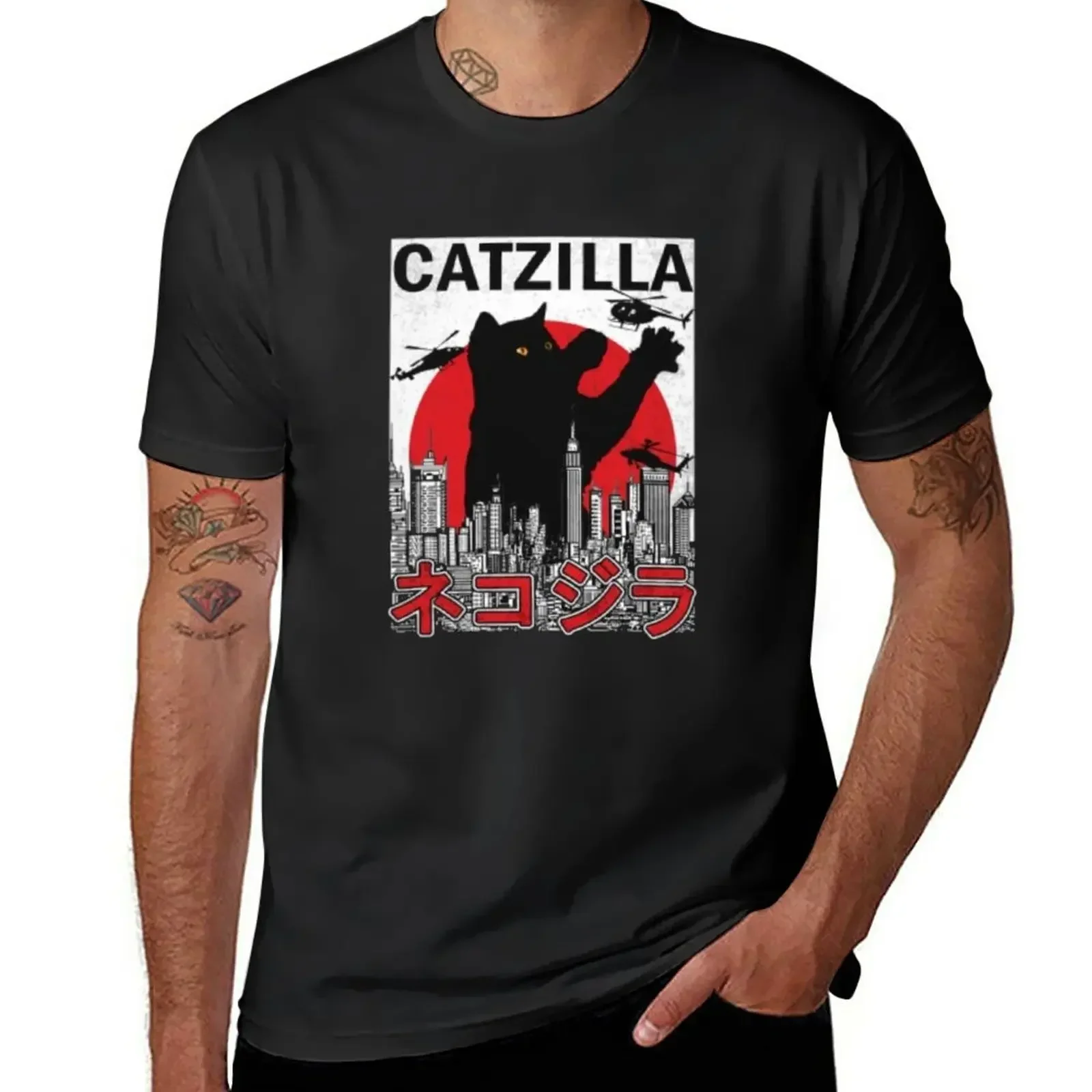 Catzilla Japanese Vintage T-Shirt sports fans vintage anime shirt mens designer clothes