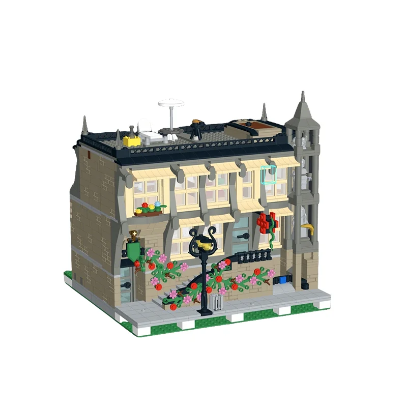 

2660 деталей MOC: Модульный конструктор «Аптека» (уличная сцена), строительные блоки, игрушка для сборки, рождественский подарок, творческая идея, развивающая игрушка