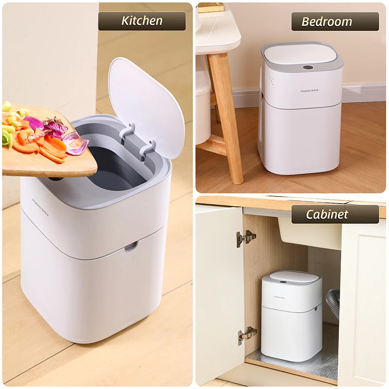 14L Smart Sensor Bathroom Trash Can Automatic Adsorption Electronic Trash Can White Touchless Garbage Bin for Kitchen Bedroom