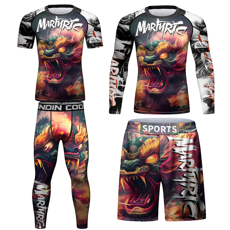 New MMA T shirt+Pants Set MMA Rashguard For Men Boxing Muay Thai MMA Shorts Kickboxing Jerseys Boxeo Jiu Jitsu Bjj Gi T-shirts