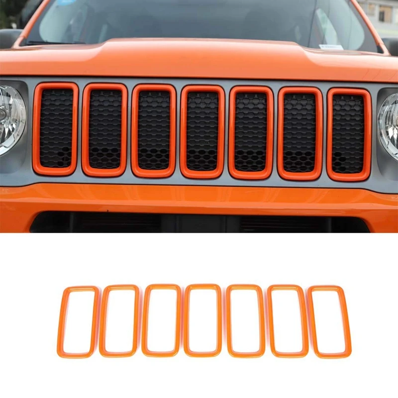 

NEW-Front Mesh Grille Grill Inserts Trim Mesh Grill Insert Grille Guard Front For Jeep Renegade 2019+ 7Pcs Orange