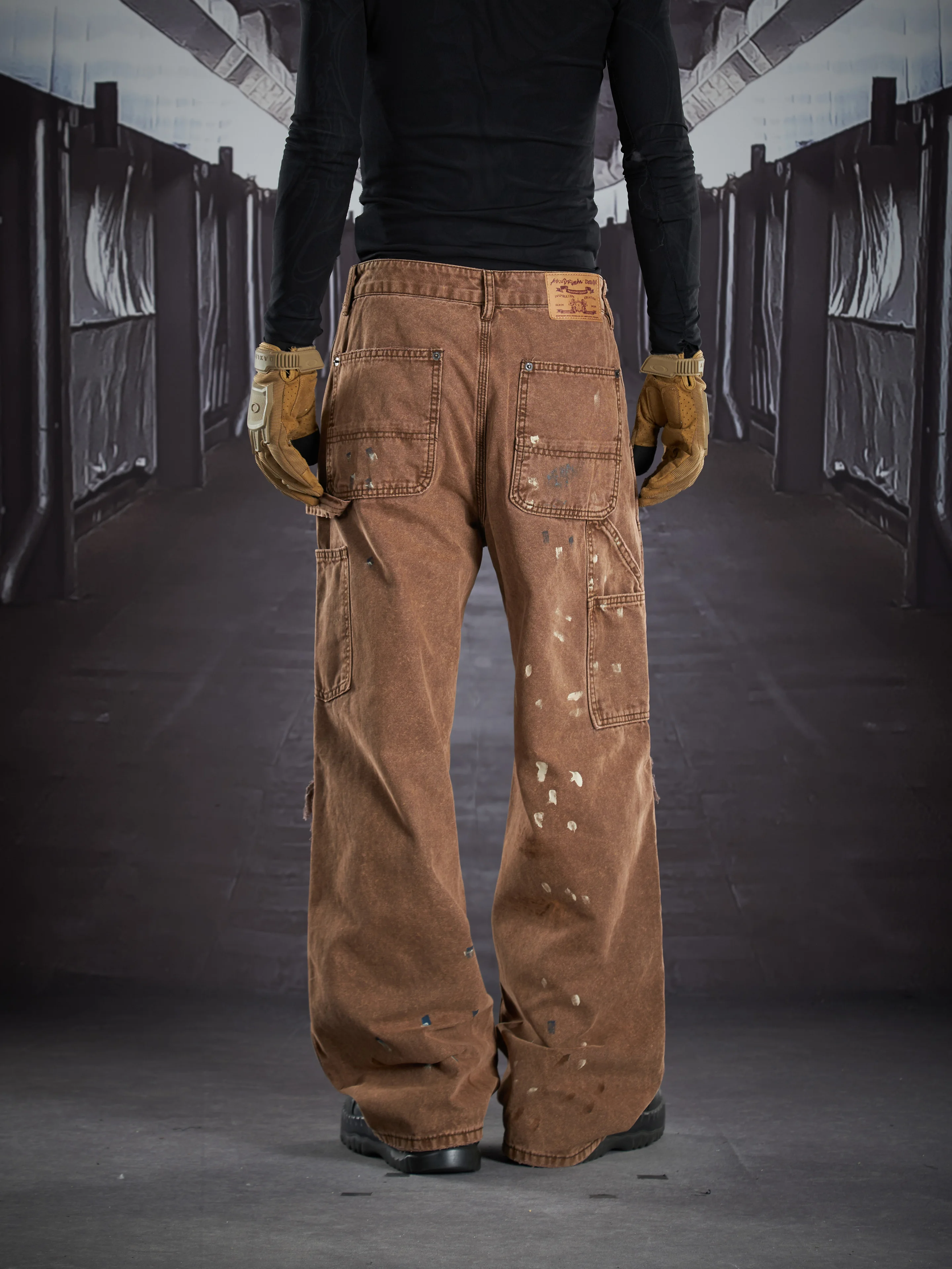 Special-Interest Design New Heavy Industry Washed and Worn Hand-Painted Graffiti American Retro Logging Pants Casual Working