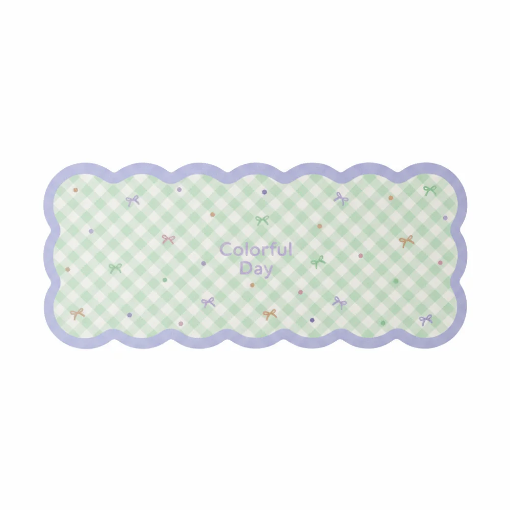 Table Cushion Gingham Desk Mat Cute Wavy Edge Table Blotter Thick Stitched Keyboard Mat Girls