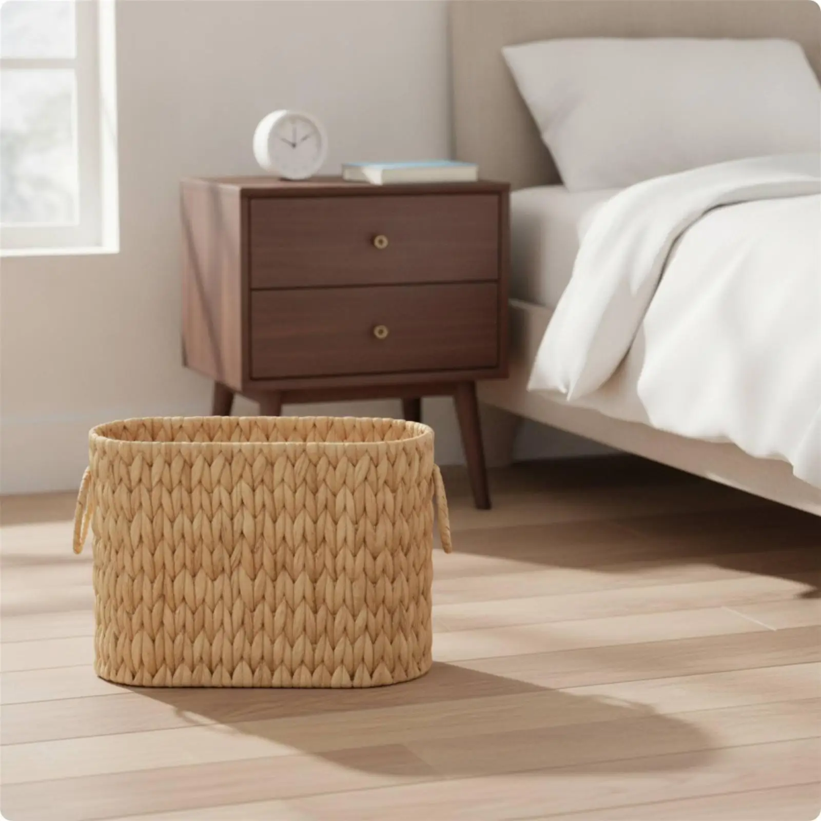Rectangular Storage Basket Braided Grass Basket with Handles Open Top for Home Organization