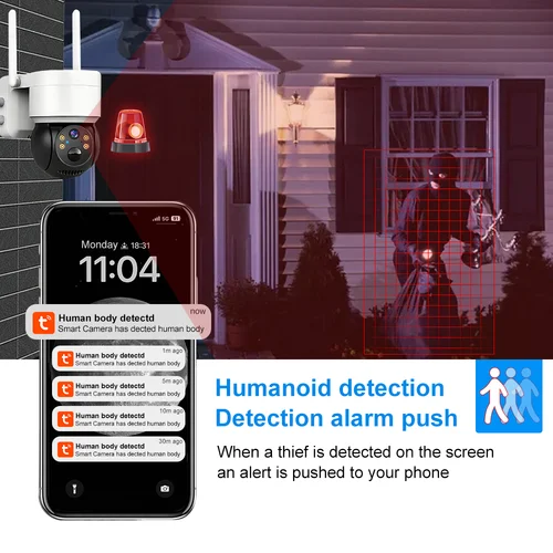Imagen 2 del producto Tuya-cámara alimentada por energía Solar, 4K, 8MP, conexión WIFI, detección humana PIR, visión nocturna, diseño impermeable, batería interna de seguridad para exteriores