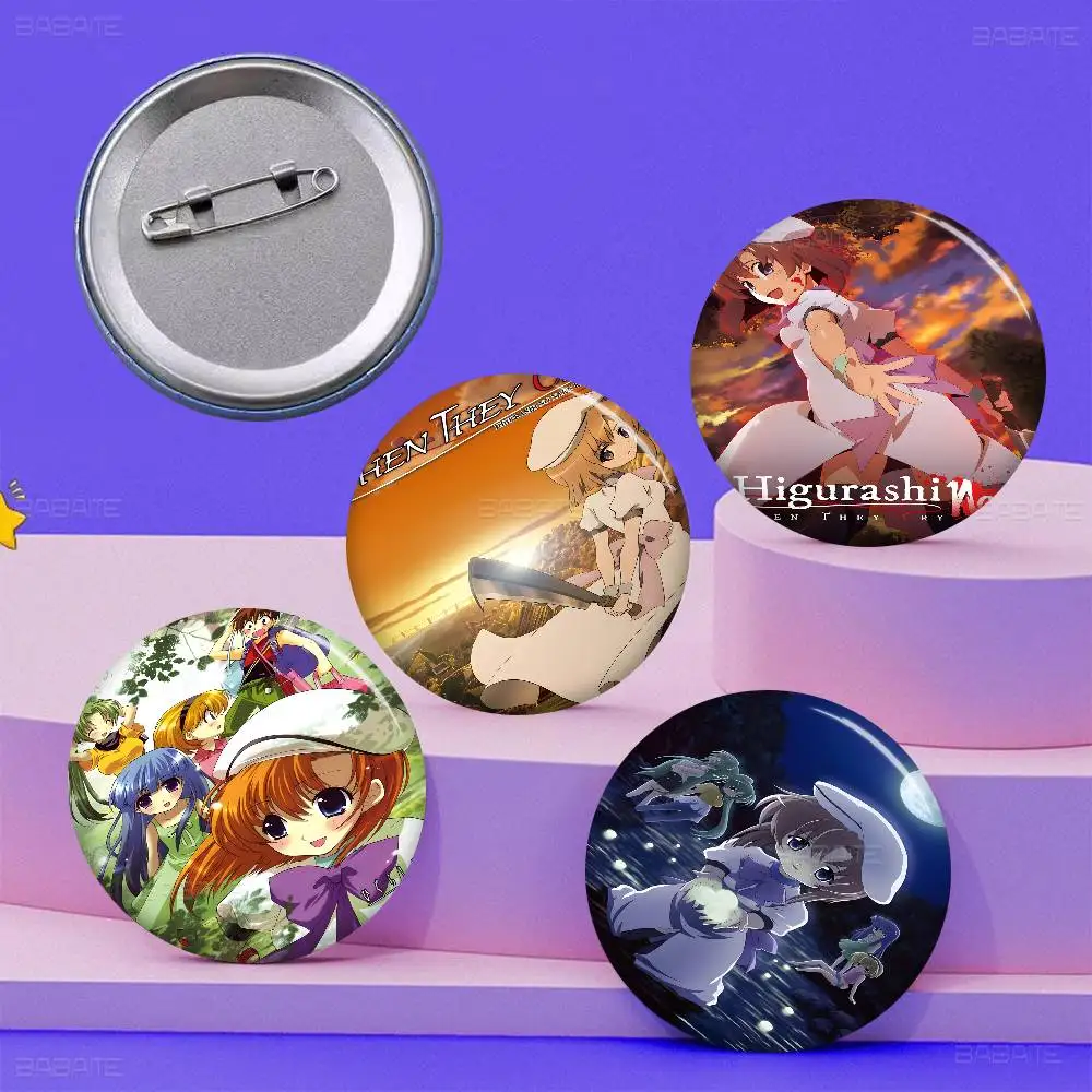 Higurashi When They Cry Classic Movie Tinplate Pin Button Custom Anime Role Old-school Brooch Collar Badge Jewelry Gift Fans view 2