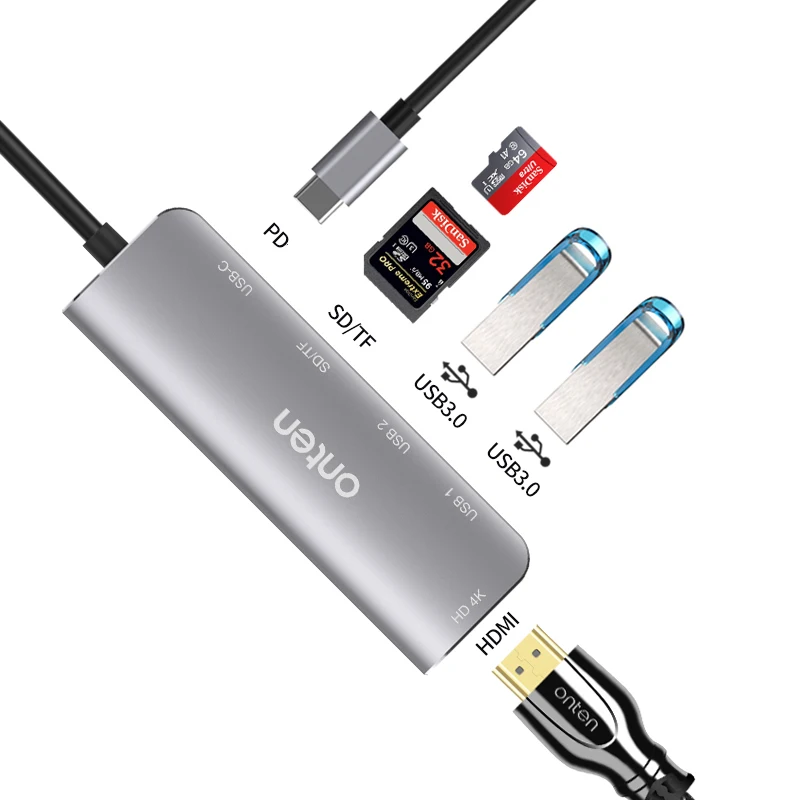محطة إرساء الكمبيوتر المحمول usb hub TF/SD قارئ بطاقات 6In1 الفاصل محول نوع C إلى HDMI متوافق محول الشاشة تقاسم 4K @ 30 هرتز
