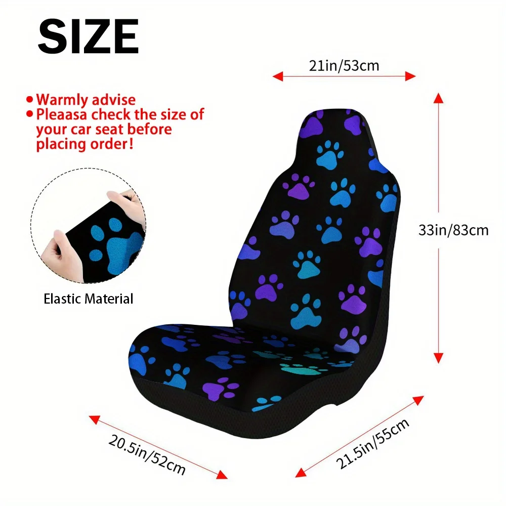 Set Of 2, Vibrant Paw Print Car Seat Covers – Complete Set Of Sturdy, High-Quality Front Seat Protectors, Universally Compatible