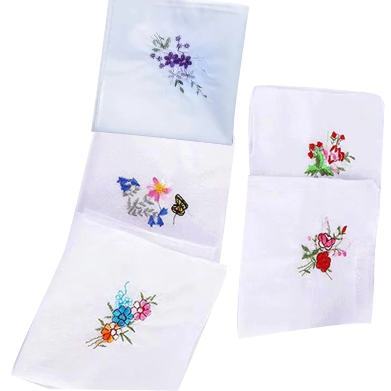 Mouchoir brodé fleurs pour femmes hommes, serviette poche carrée unisexe, serviette sueur, livraison directe