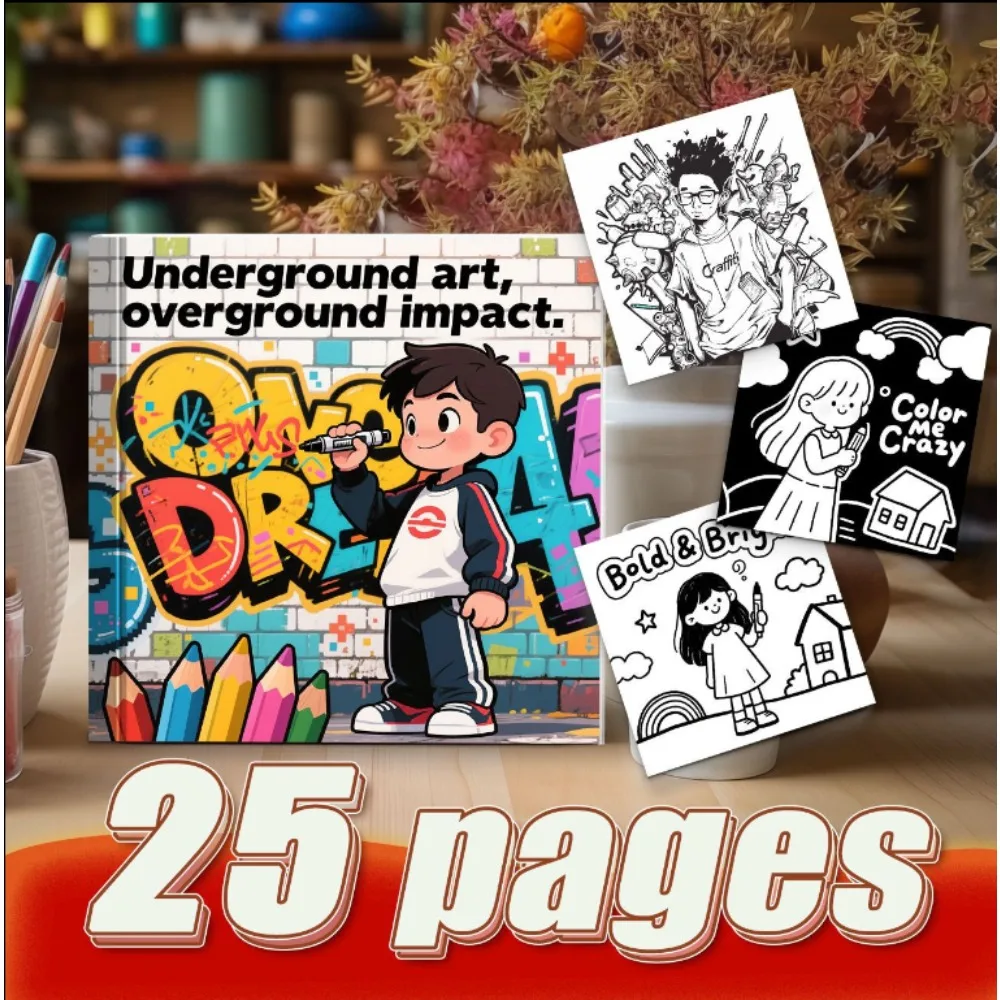 Premium Street Graffiti Cartoon Coloring Book Parent Child Companion Rich Street Themes Stress Relief Healing With Brushes