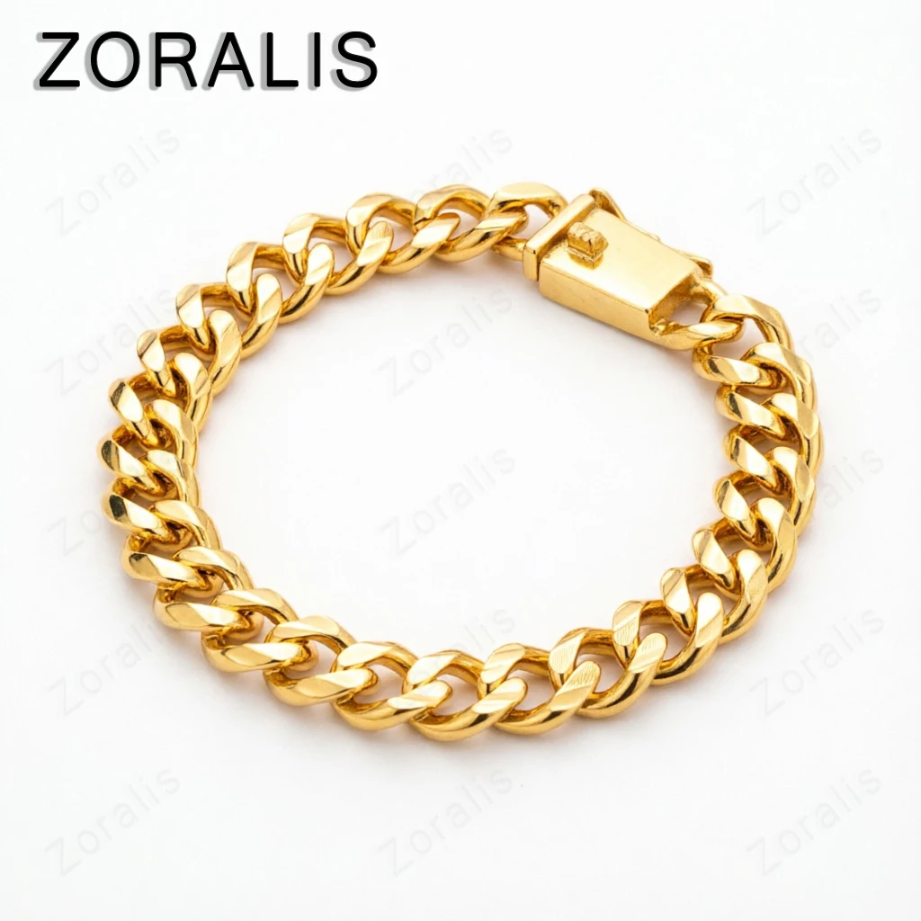 18K Gold 10mm Side Chain Hip Hop Rock Bracelets For Women Men Party Gift Fashion Charm Jewelry Accessories