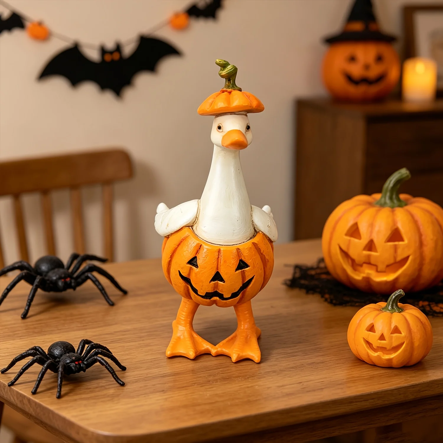 1Pc Resin Duck Figurine Halloween Atmosphere Decor Desktop Ornament Bedroom Home Unique Gift for Friends Classmates Pet Lovers