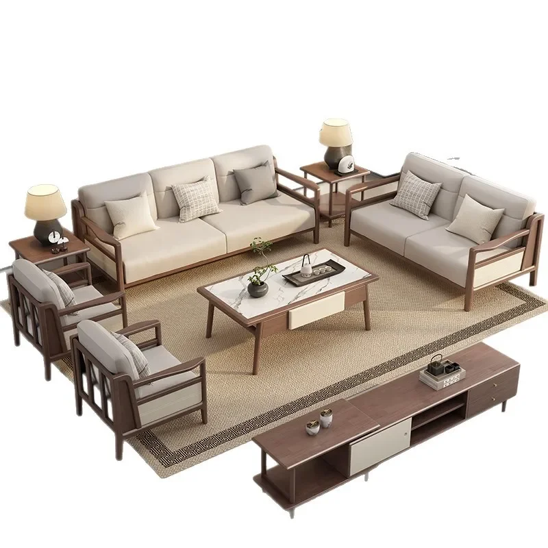 

New Chinese-style walnut all-solid wood sofa combination, medieval style, simple Song-style aesthetics 2025 new Zen furniture