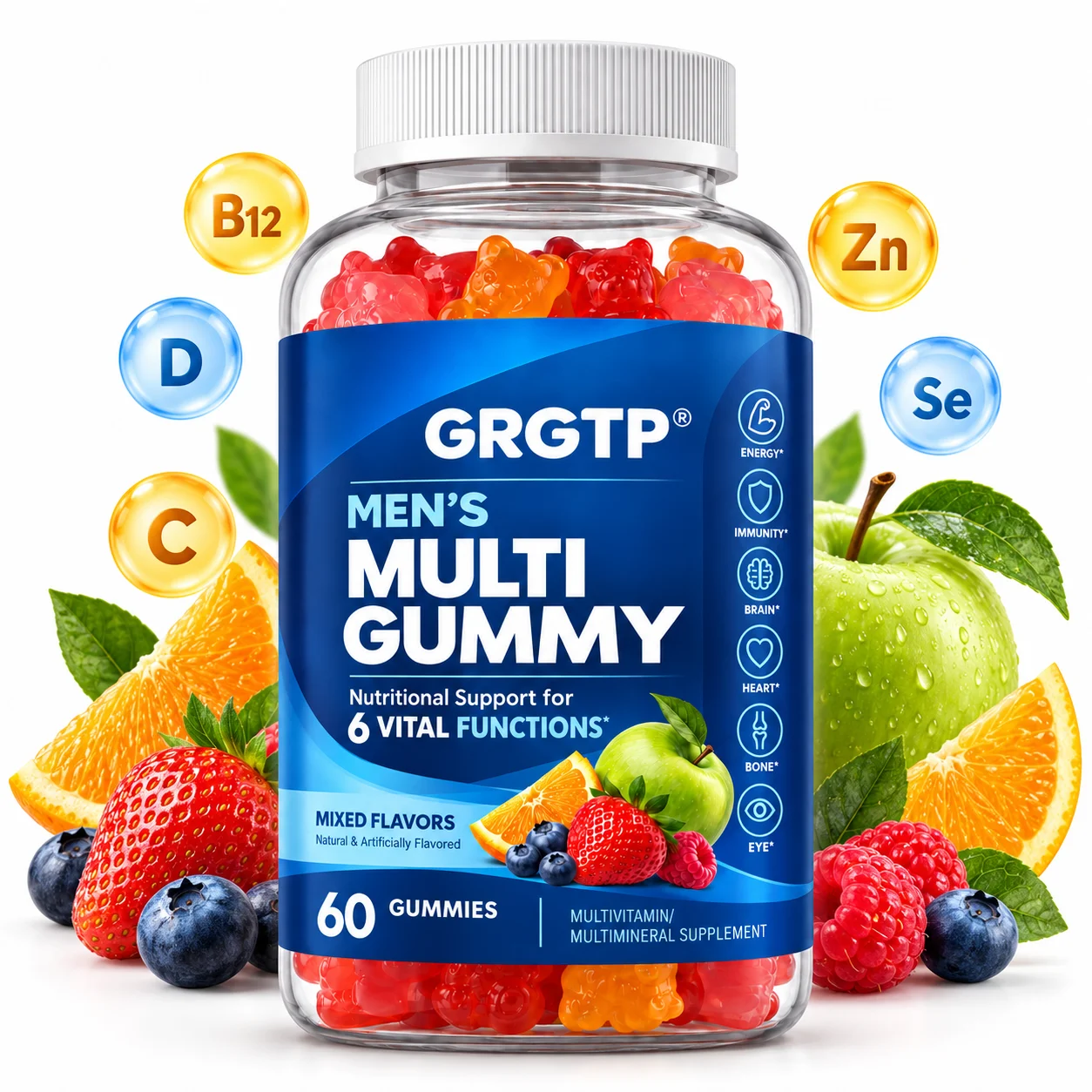 Men's Multi Gummy - Hormonal Balance, Supports Brain, Bone and Heart Health, Enhances Memory and Cognition, Maintain Vitality