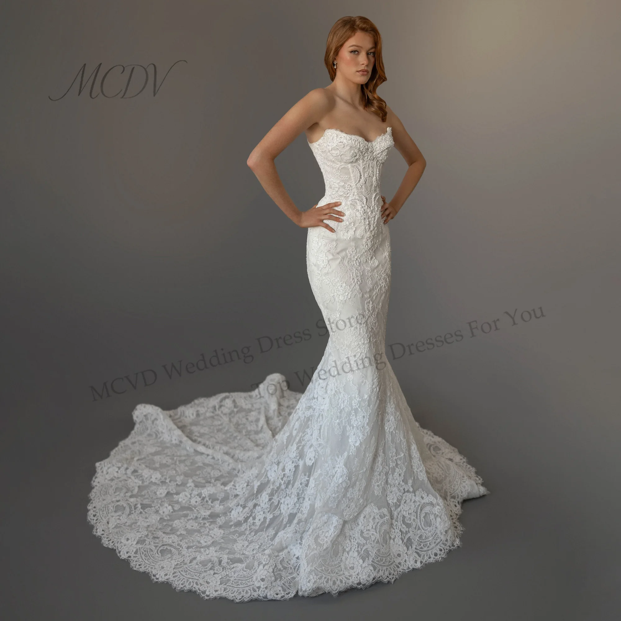 Sweetheart 2 In 1 Wedding Dresses 2027 Luxury Pearl Long Sleeve Overskirt Lace Appliques Backless Mermaid Bride Gowns Customized