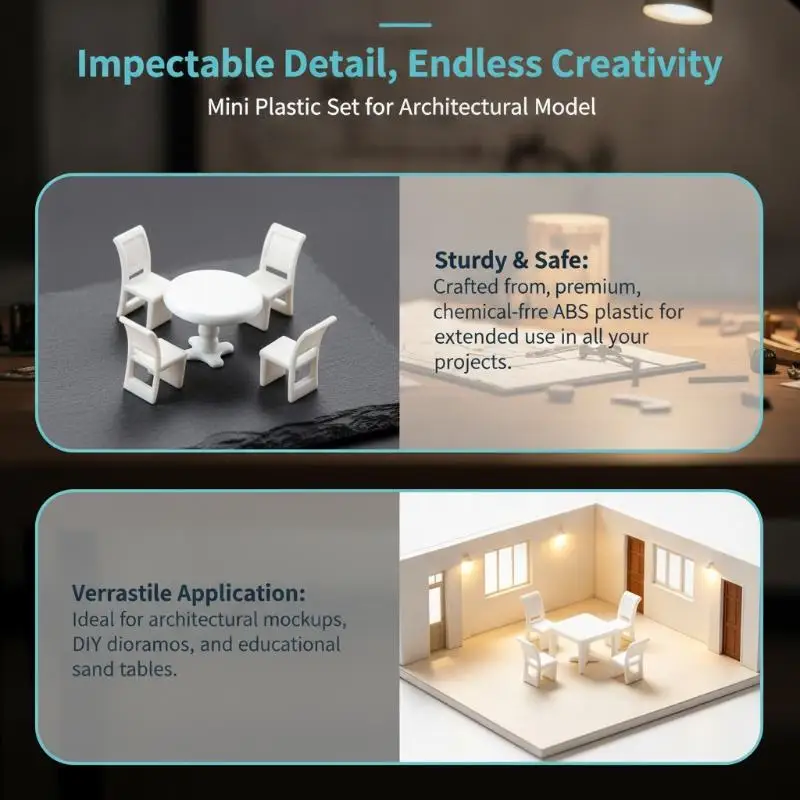 Miniature Table & Chairs Model Kit Cute Design 1:50 1:75 1:100 Scale for Sandtable Layout Diorama Desktop Decoration
