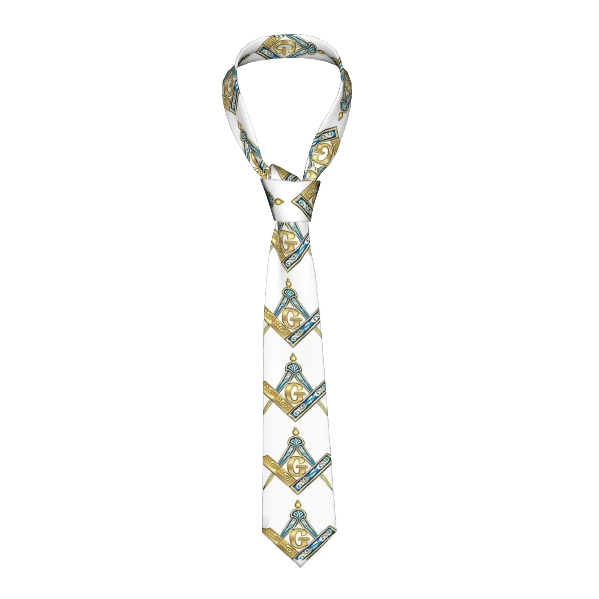 Compass Square Masonic Symbol In Blue And Gold Tie Freemasonry Daily Wear Neck Ties Neck Tie For Men Collar Tie Necktie Gift