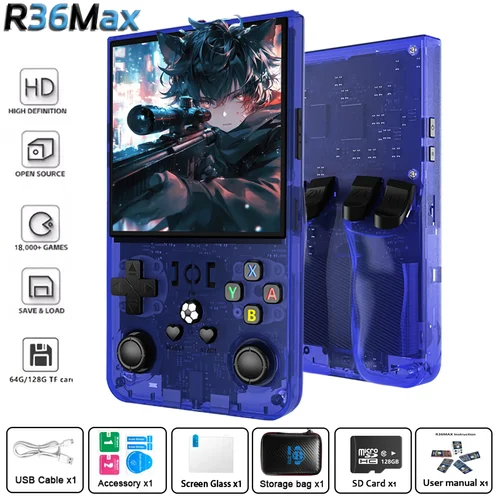 Consola de juegos portátil AISLPC R36Max, pantalla IPS de 4 pulgadas, 18000 juegos, sistema Linux, reproductor de vídeo portátil de bolsillo, consola de juegos Retro, regalo