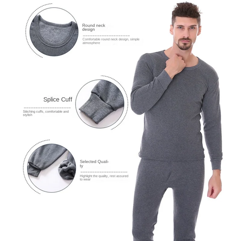 Thermal Underwear for Men Winter Thermos Underwear Set Thickened Bottom Shirt + Keep Warm Pants Solid Elasticity Long Johns Suit