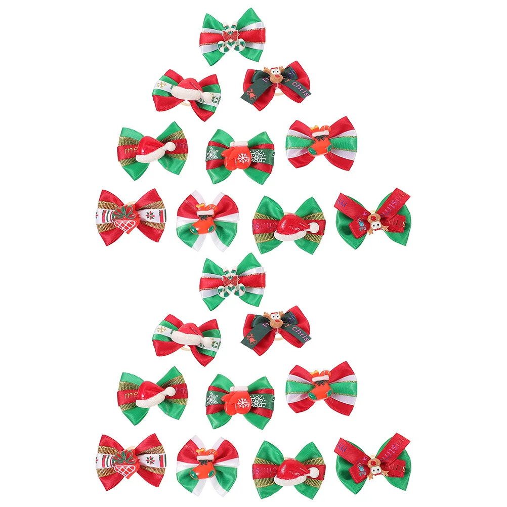 

20Pcs Pet Hair Bows Colorful Xmas Dog Hair Accessories Christmas Bowknot Headdress for Small Medium Large Dogs Puppy Grooming
