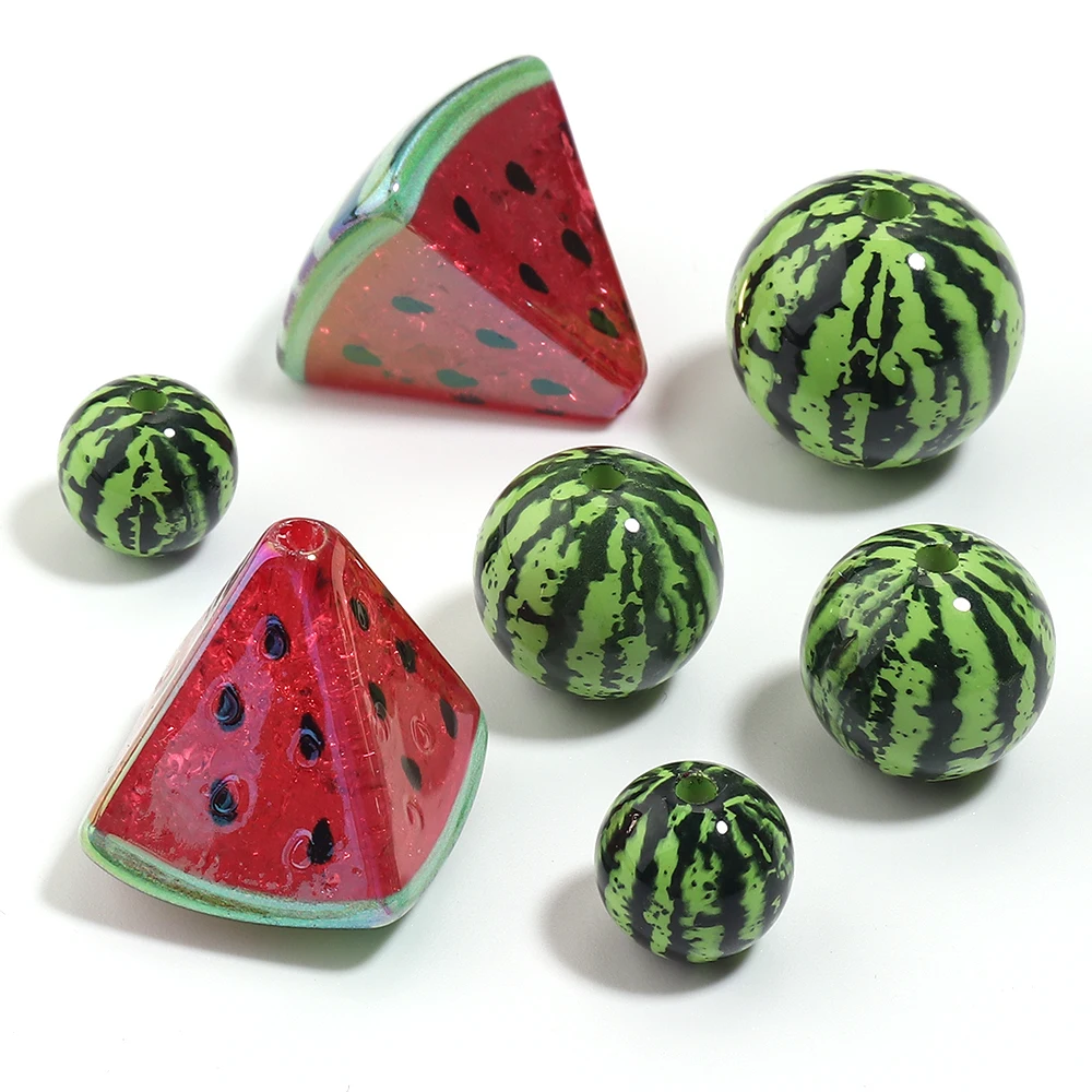 5–10 Stück wassermelonenförmige Acrylperlen, lose Abstandshalter-Obstperlen für die Schmuckherstellung, DIY-Schlüsselanhänger, Armband, Halskette, Zubehör – Detail 2