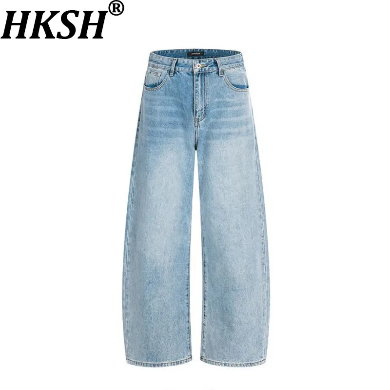 

HKSH 2026 Spring New Men Tide Punk American Vintage Stylish Silhouette Denim Pants Washed Loose Wide Leg Jeans Women Ins HK17833