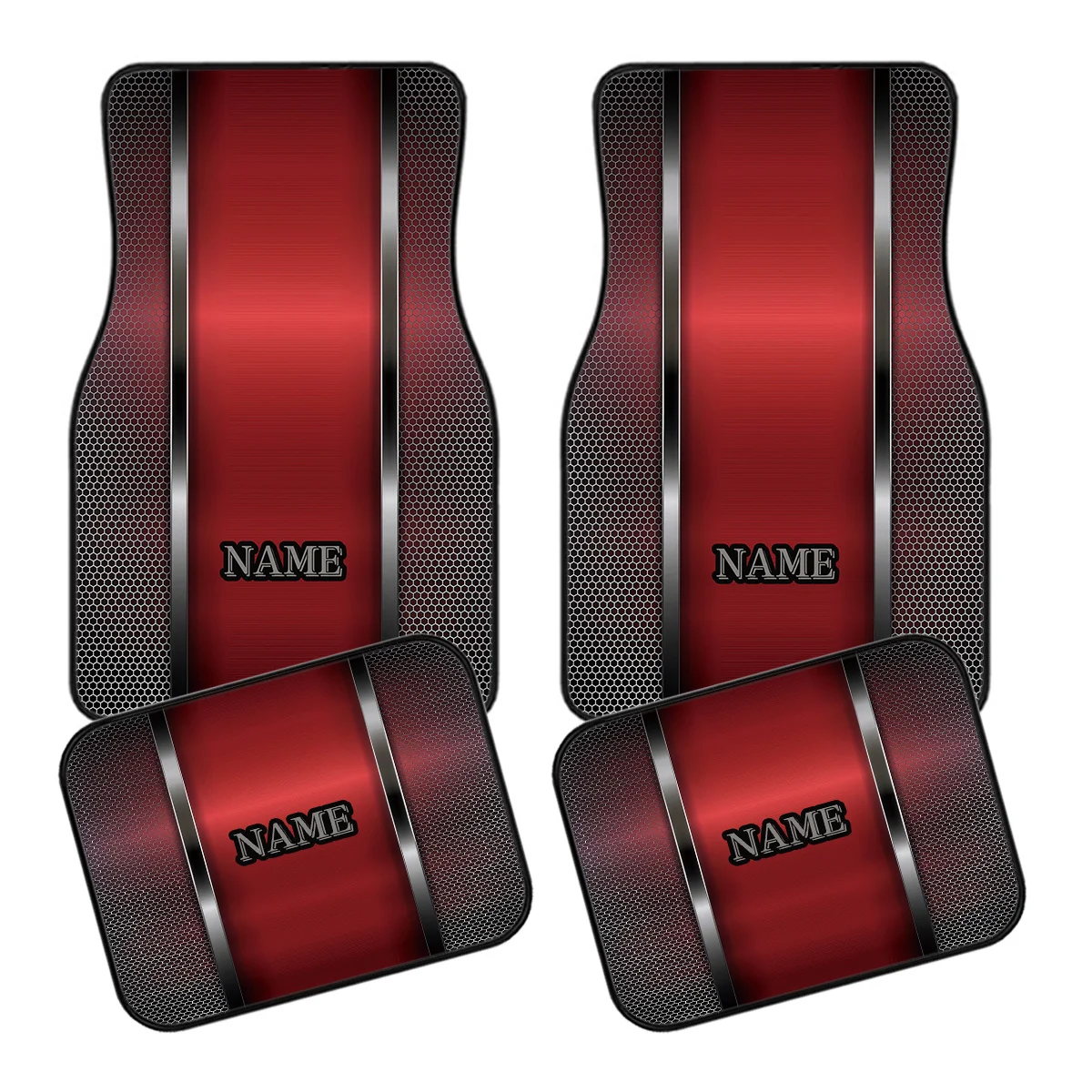 Set Of Four Customizable Car Floor Mats With Letters And Digits, Showcasing Unique Stripe Patterns. An Ideal Gift For The Holida
