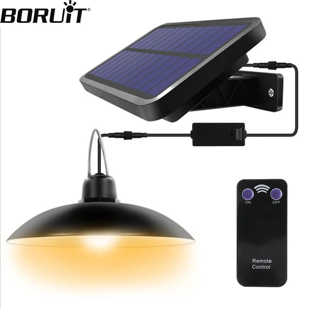 BORUiT Solar Pendant Light Outdoor Solar Shed Light Indoor With Line Warm Lighting Waterproof Solar Light with Remote Control