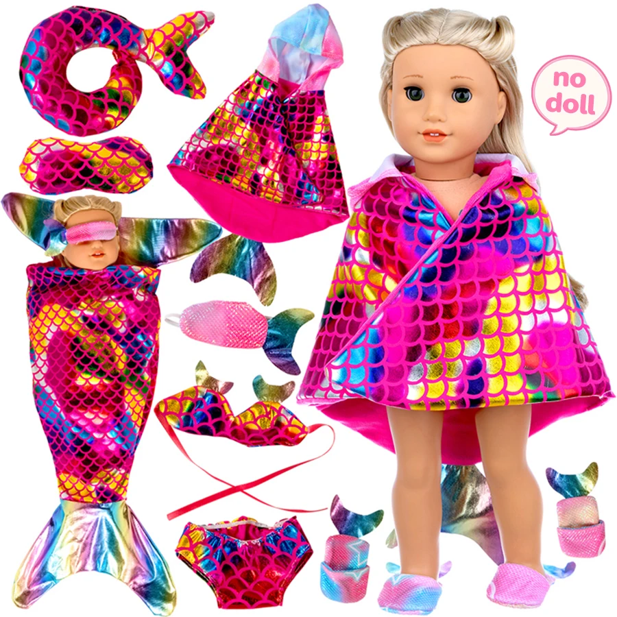 Mermaid Tail Set Doll Clothes For 18 Inch & 43 Cm American Doll Girl's Reborn Baby Clothes,Fish Scale Pattern T-shirt Kids Dolls