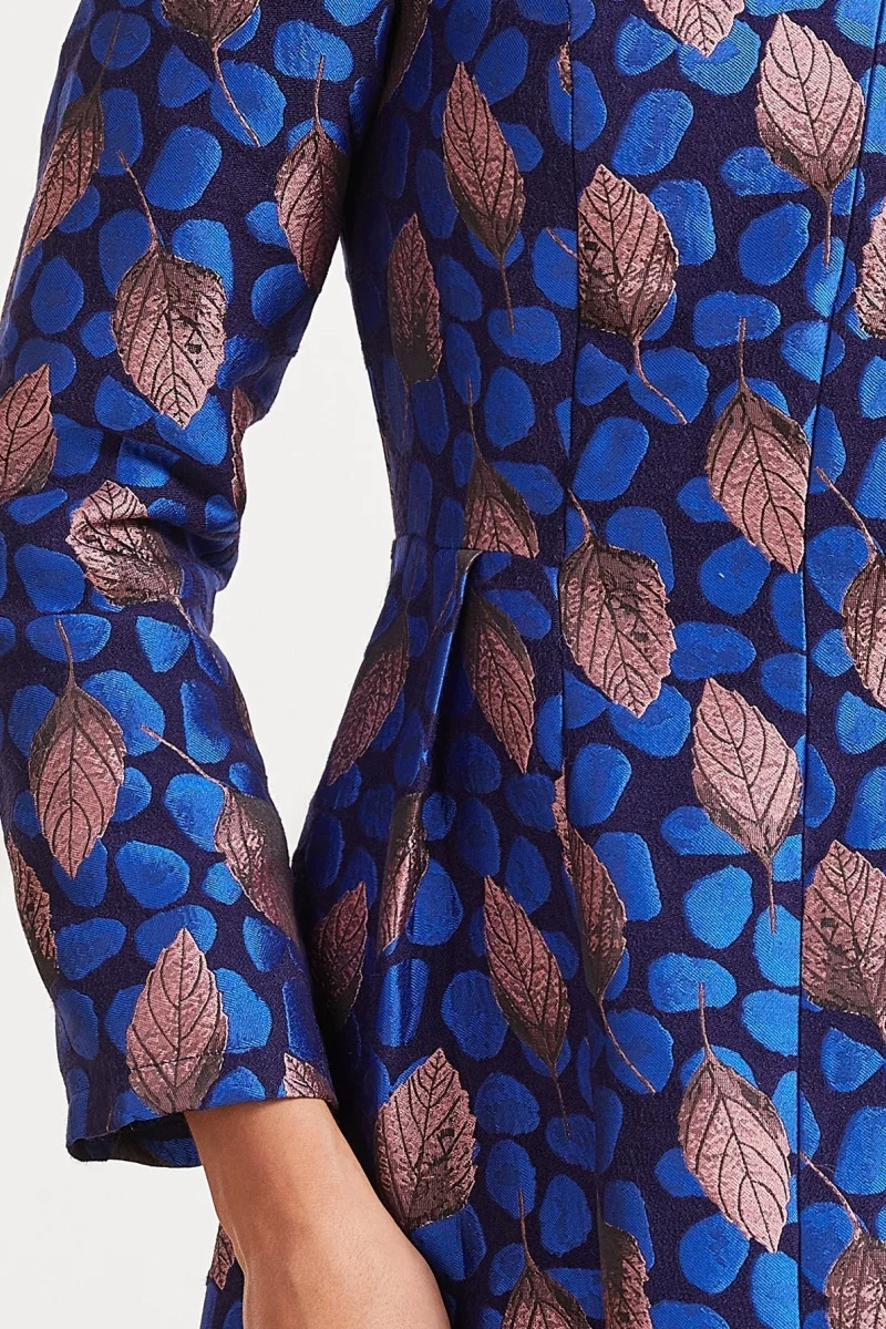 Blue-gray long-sleeved heavy jacquard fashion elegant and exquisite dress