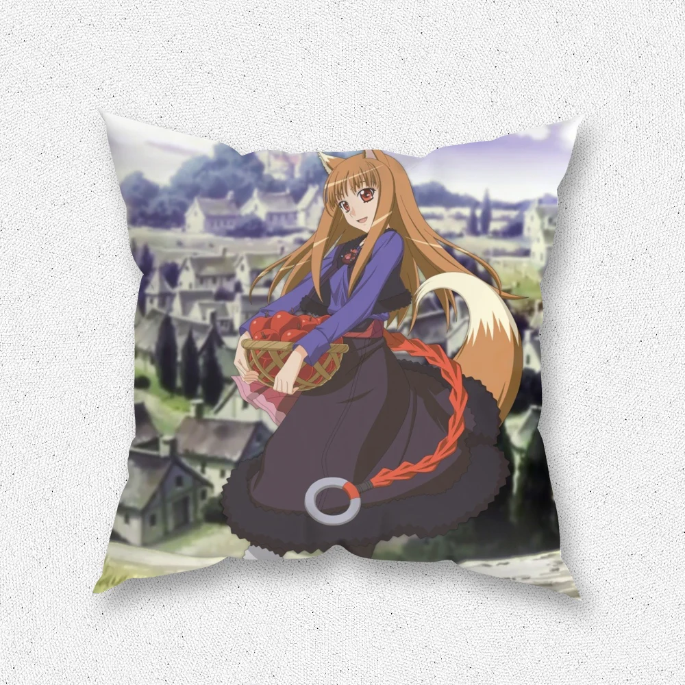 S-Spice and Wolf Anime Pillow Case For Home Bedroom Room Decoration Living Room Sofa Cushion Cover Suitable