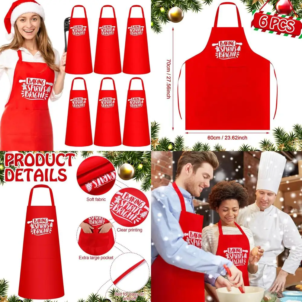 

Women's Festive Christmas Baking Aprons with Pockets - Family Kitchen Gift Set for Holiday Cooking