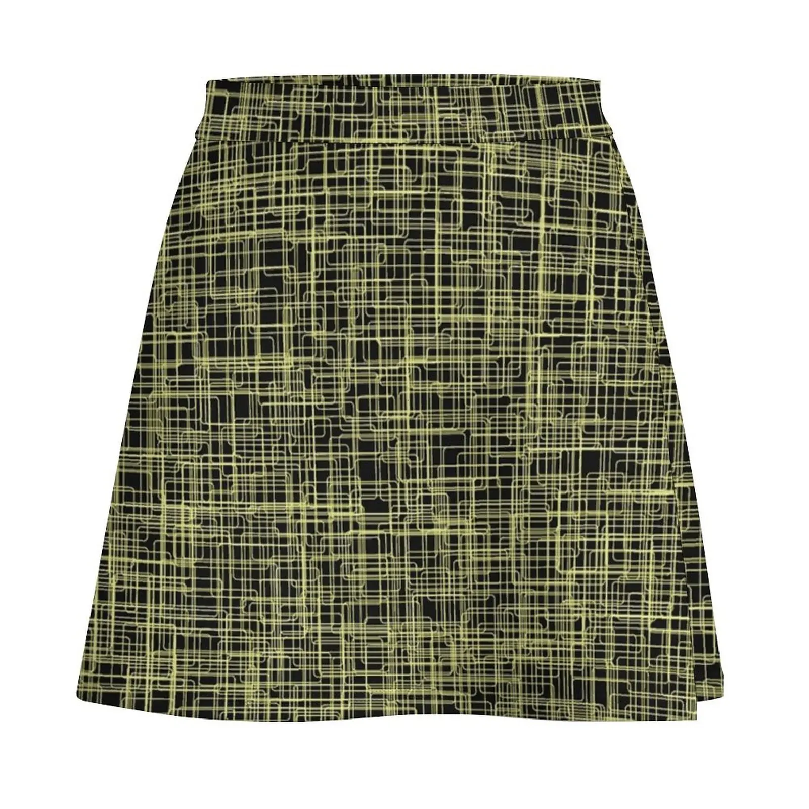 Modern Yellow and Black Linen Pattern Mini Skirt Women's summer skirts modest skirts for women Mini Skirt