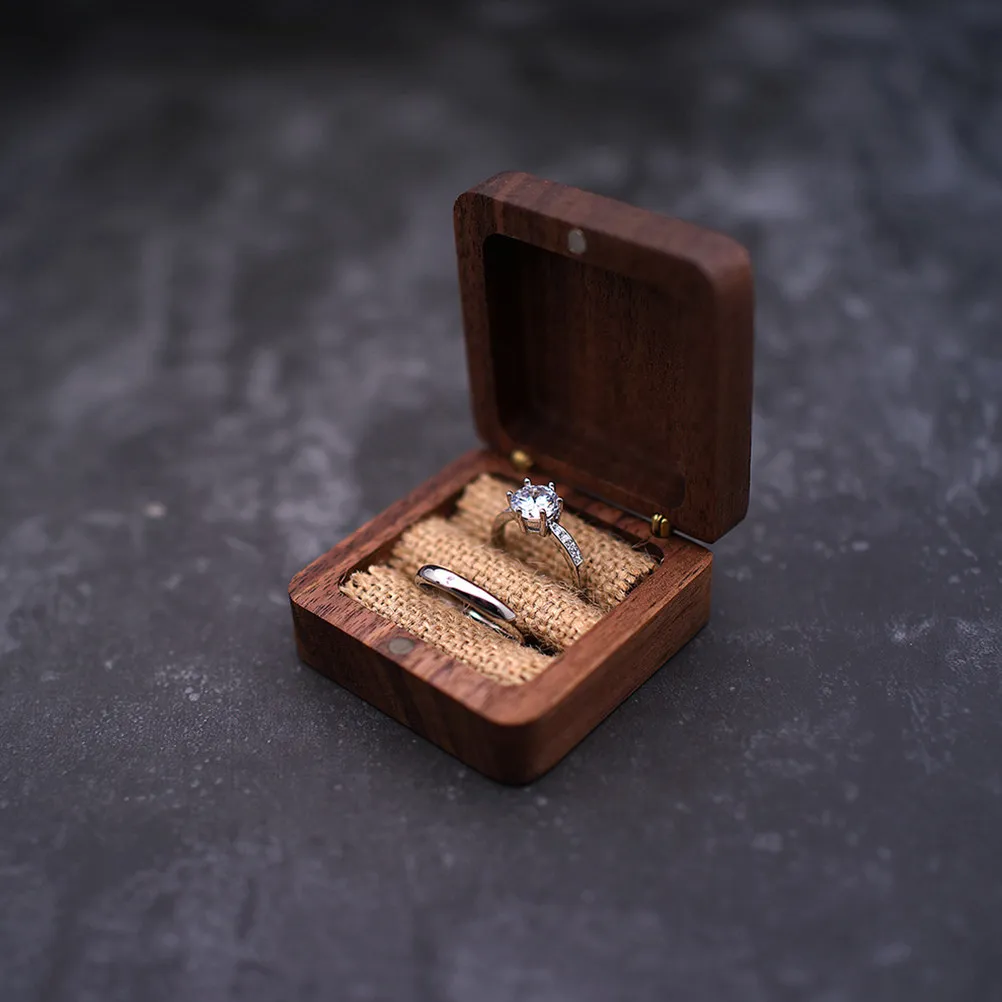 Natural Wood Ring Holder Mini Style with Lid for Wedding Engagement Proposal Jewelry Storage Box Proposal Ring Case