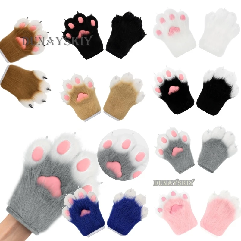 Fursuit Kigurumi Cat Paws Cartoon Plush Furry Cat Cosplay Anime Cosplay Nail Tiger Claws Full Finger Mittens Story Tell 2pcs