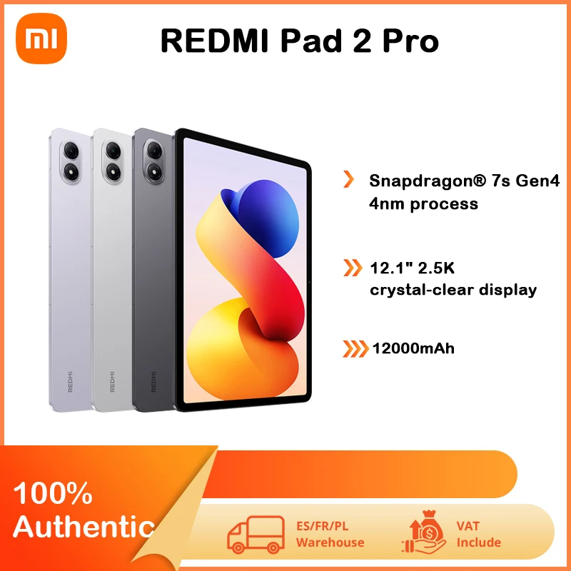 Xiaomi Redmi Pad 2 Pro 6GB 128GB Snapdragon ® 7s Gen 4, pantalla de 12.1 pulgadas 2.5K con frecuencia de actualización de 120Hz, batería de 12000mAh, cámara de 8MP, sin cargador