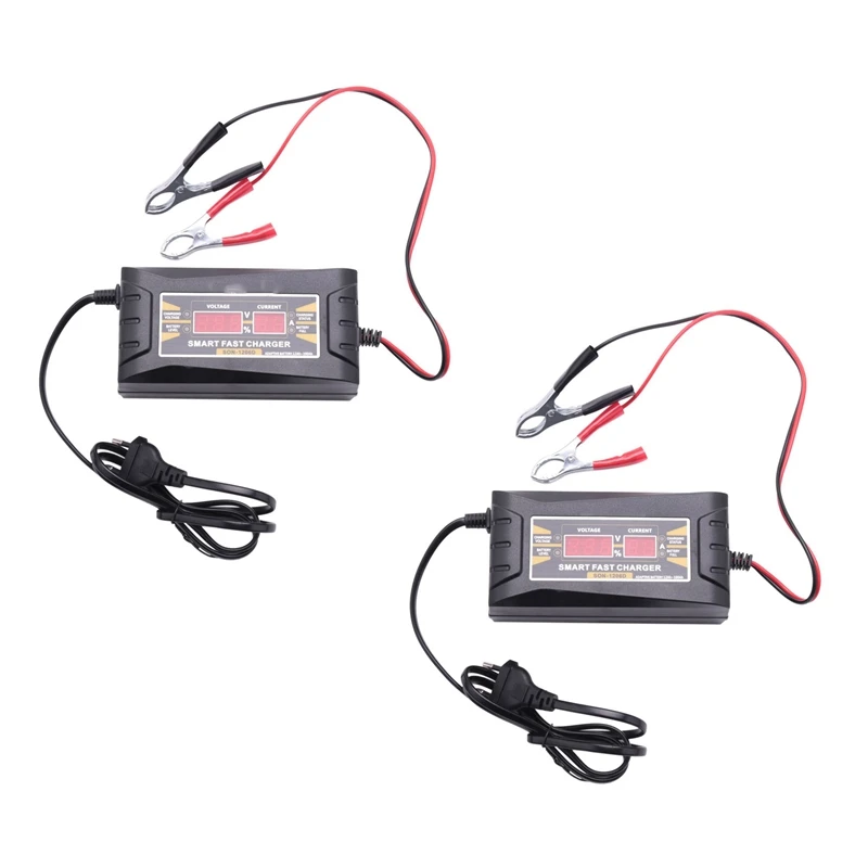 2X Son-1210D+ Lcd Smart Fast Lead-Acid Battery Charger 12V 10A For Car Motorcycle Eu Plug