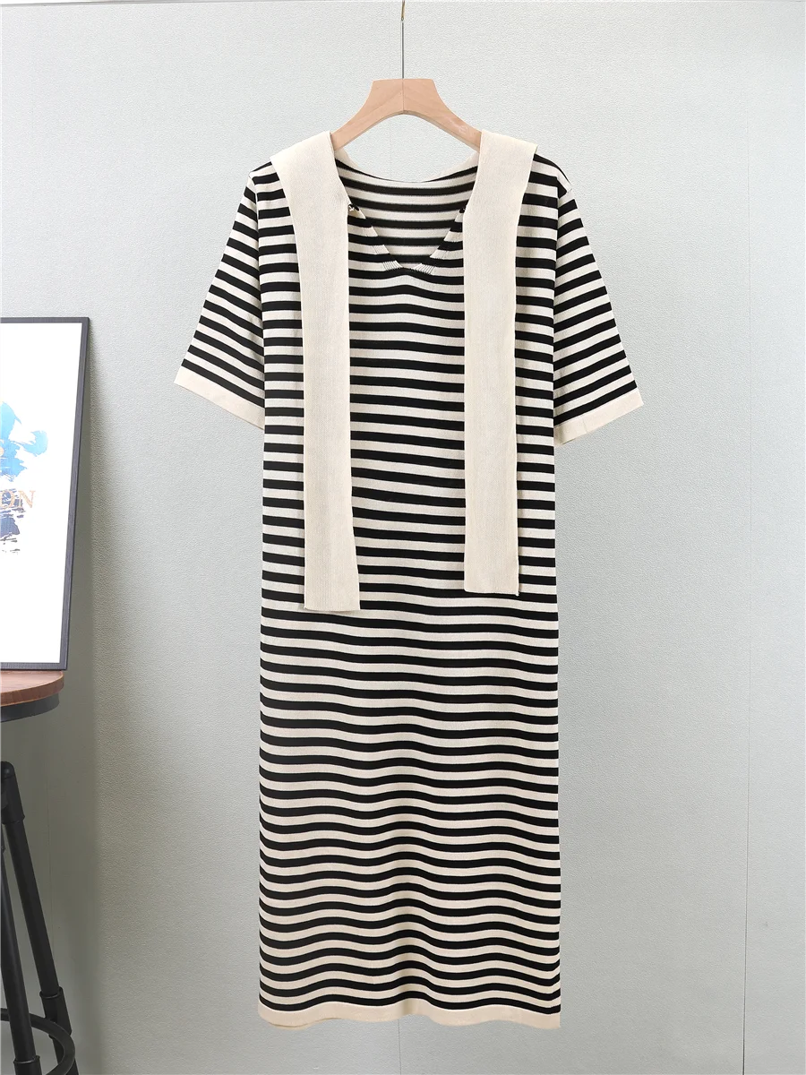 Herfst Winter Losse Afslankende Capuchon College Sle Casual Gebreide Dr mid Lengte Slit Damesrok A-lijn Gestreept Patroon