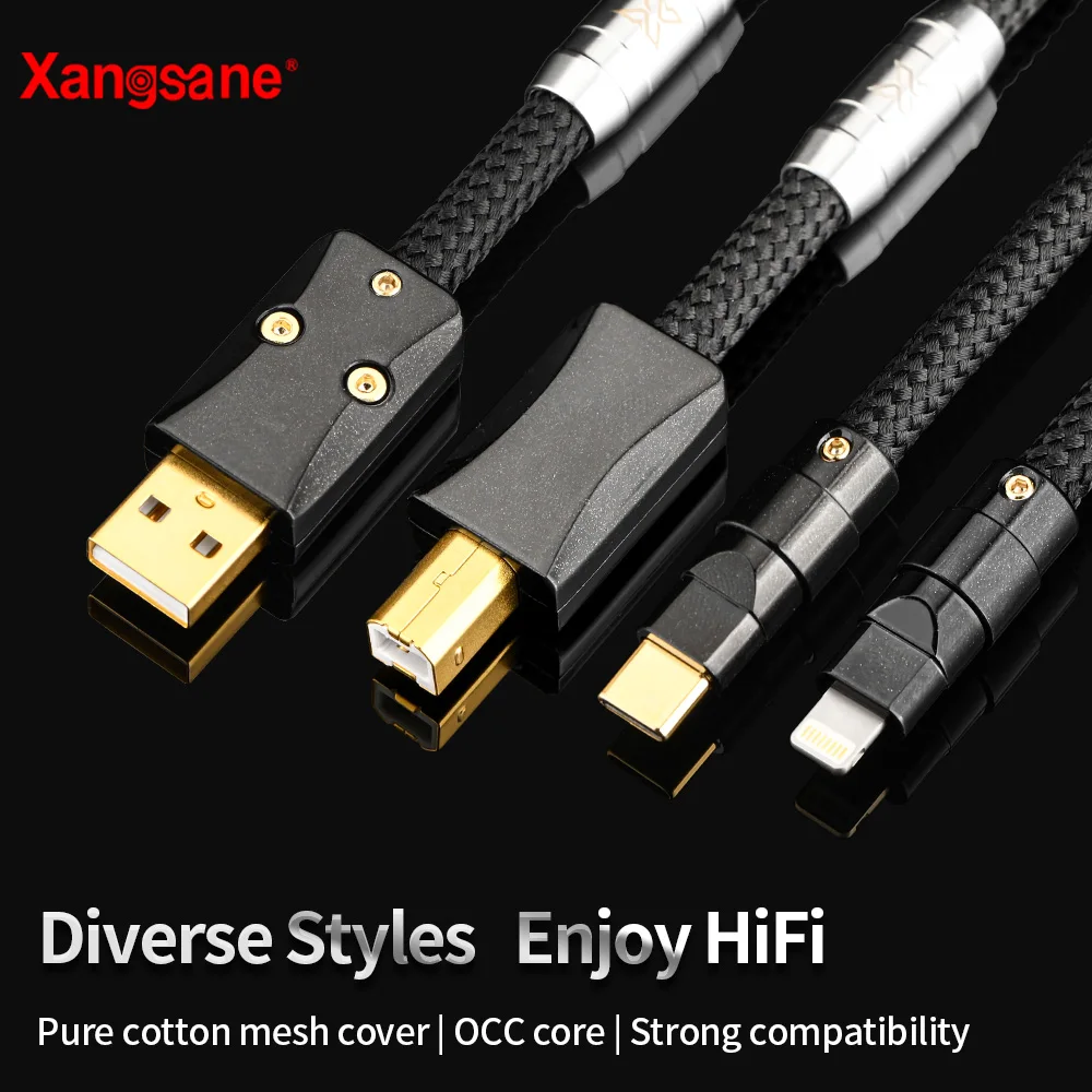 Xangskin hifi USB otg cable USB a a b tipo c cable 5N OCC lighting to USB B audio cable decoder DAC sound card A-B schermatura