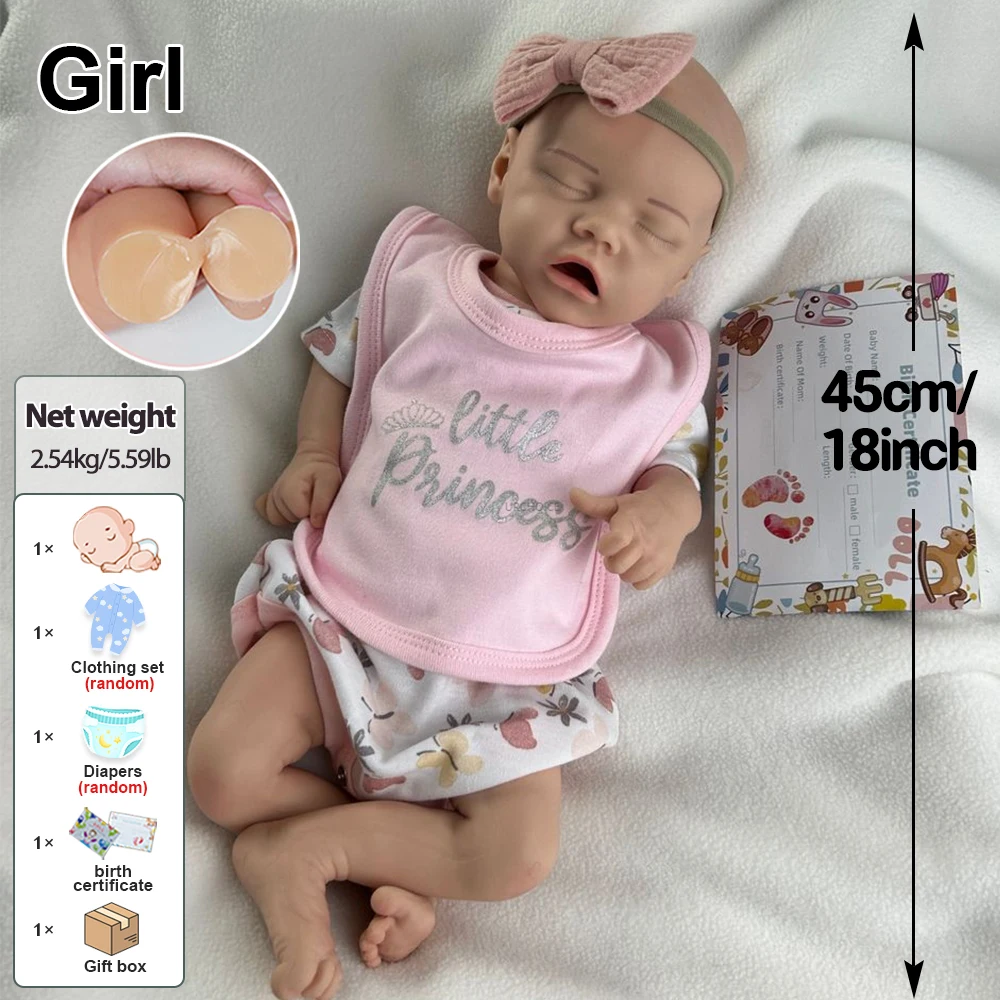 Handmade Platinum ซิลิโคนเด็กทารก Reborn 18 นิ้วเหมือนจริง Expressions และวัสดุกันน้ําตุ๊กตาสําหรับความเครียดบรรเทาของเล่นเด็ก