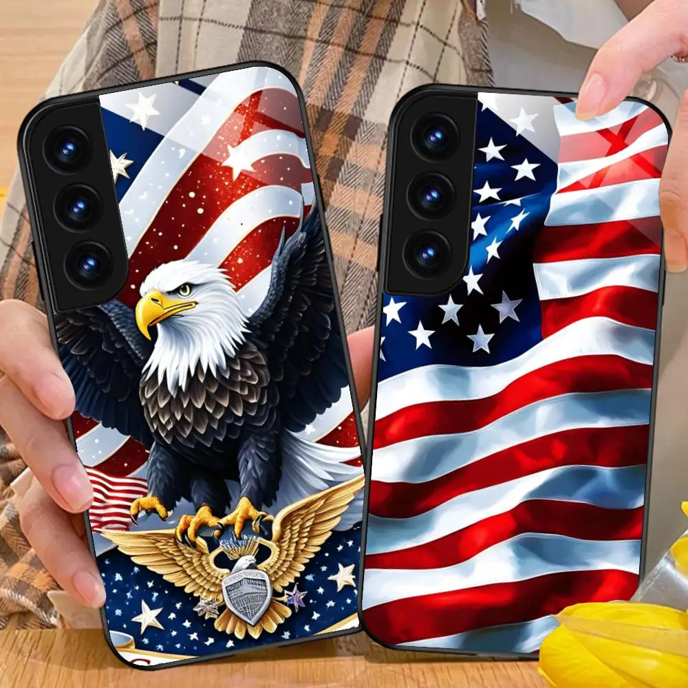 Capa de celular com bandeira da américa dos eua, para samsung galaxy s25 s24 s23 s22 s21 s20 note20 plus fe ultra capa de vidro bonita