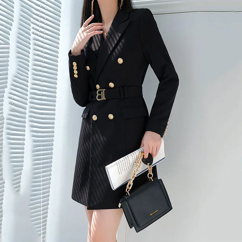 Professional Women Blazer Dress Spring Autumn New Design Sense Long-sleeved Work Clothes Female Casual Suit Skirt Jacket Black