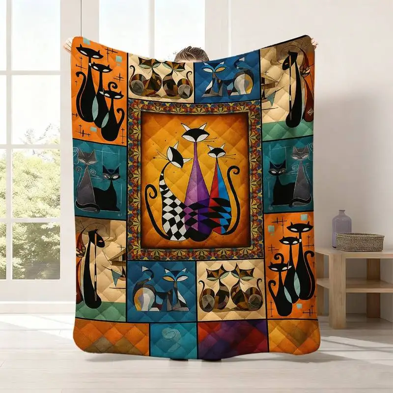 

Mid-Century Modern Abstract Cat Throw Blanket, Soft Cozy Flannel Blanket for Couch Sofa Bed, Art Lover & Cat Parent Gift