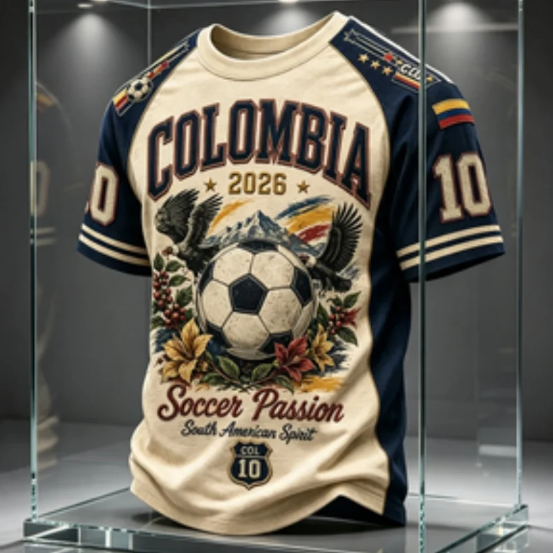 New 3D Print COLOMBIA Letter Graphic Quick Dry Sports Fan Short Sleeve Athletic Football  Jersey Comfy Family Matching Tops
