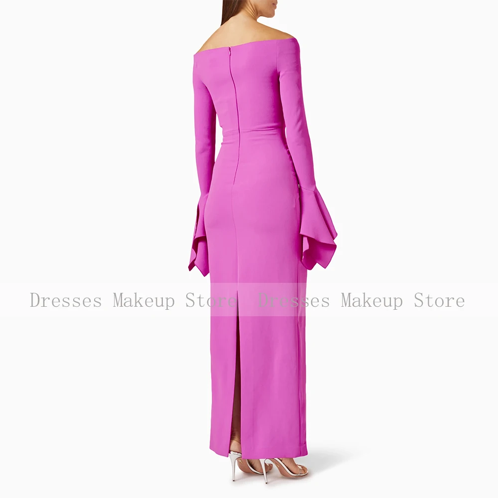 Lilac Evening Dress Maxi Off the Shoulder Long Sleeves Column Evening Gowns for Women 2024 Split Elegant Wedding Party Dresses