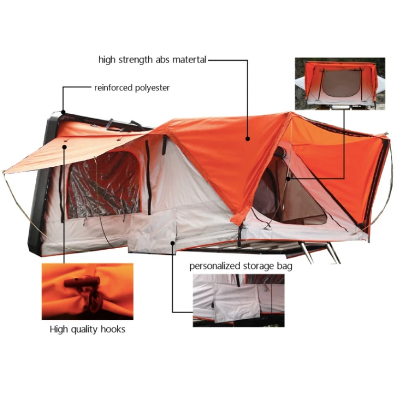 Hard Shell Car Roof Top Tent Large Space For 4 Person Offroad Camping