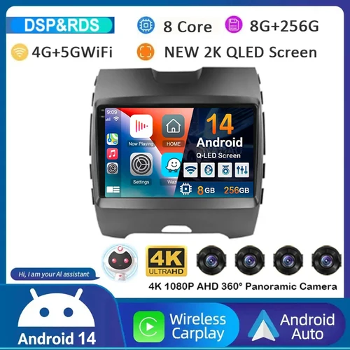 Android 15 Auto Carplay para Ford Ranger 2 Everest 2 para Ford Edge 2 2015 - 2018 Radio de coche estéreo Multimedia Video reproductor GPS DSP